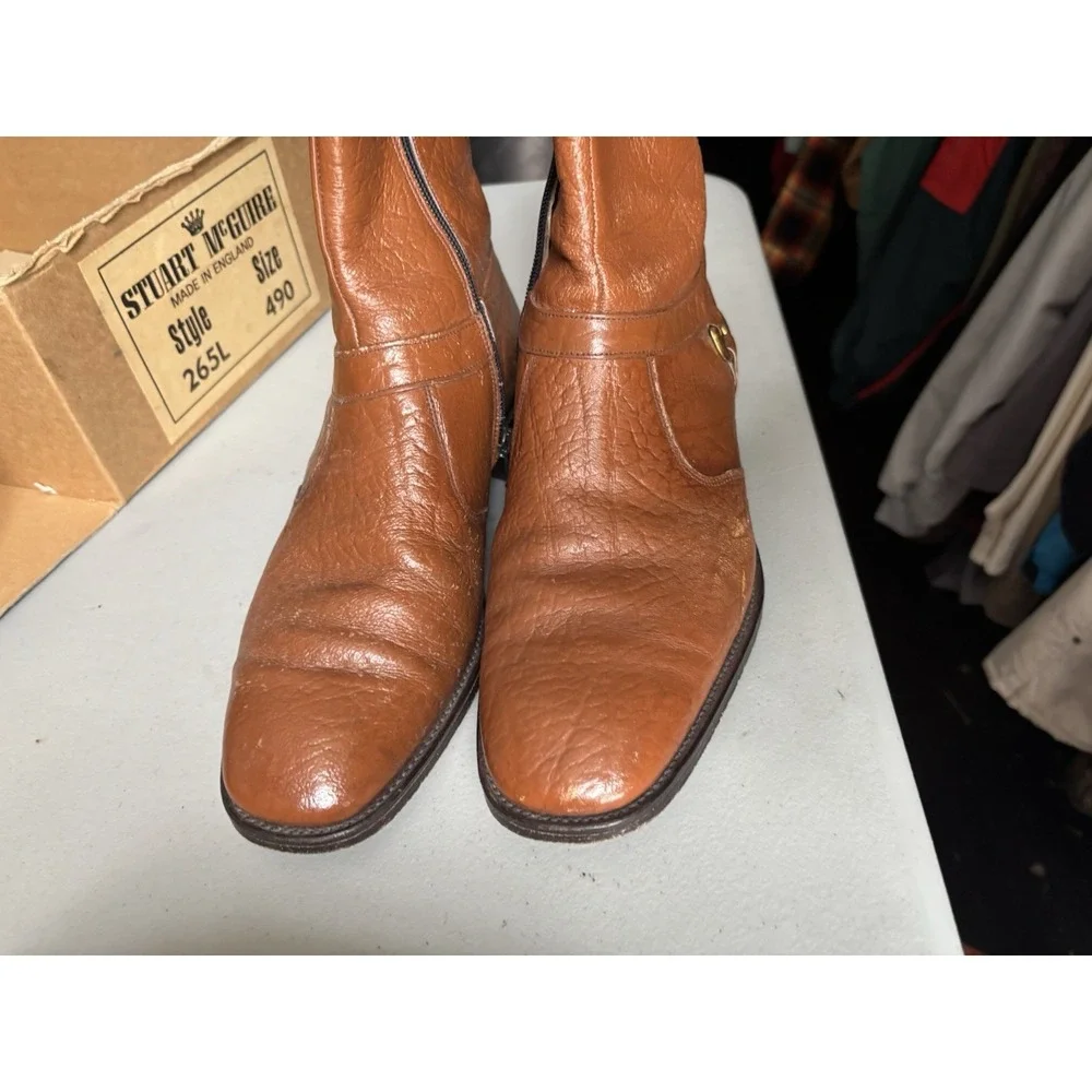 Vtg Stuart McGuire Mens Brown Leather Zip Up Hipster Chukka Boots Size 15 Great